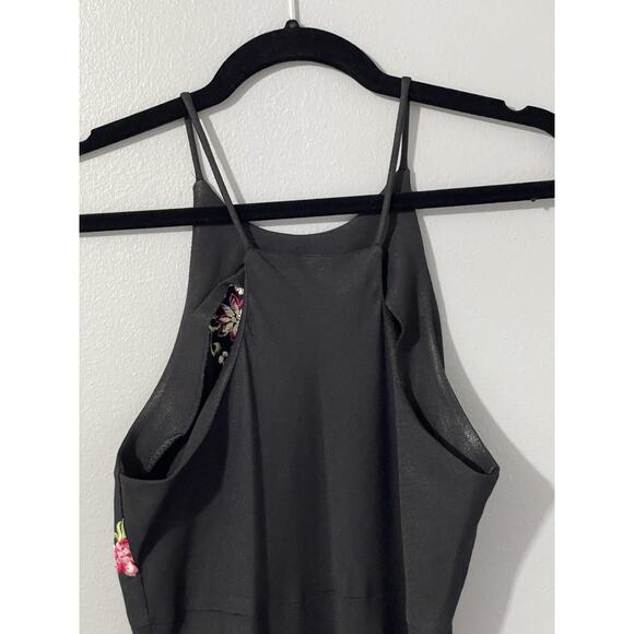 90s Women 11/12 Embroidered Floral Maxi Dress Black‎ Moody Floral Y2K Prom Goth - Picture 8 of 16